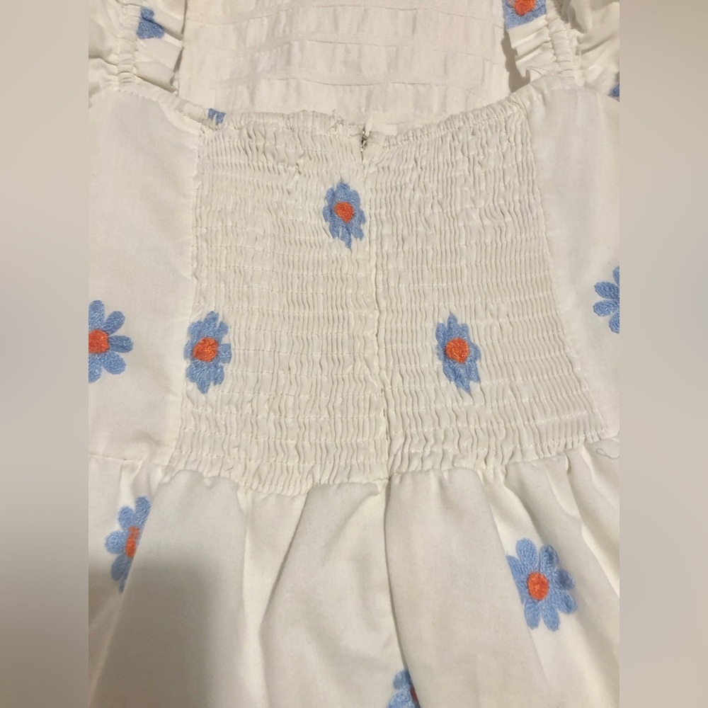 Altar'd State White Cotton Floral Boho Smocked Puff Sleeve Summer Dress size S - Picture 6 of 10